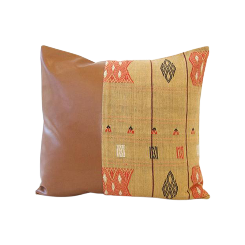Mix & Match: Golden Naga Tribal Cloth / Faux Leather Pillow - #2 - 20x20 pillow