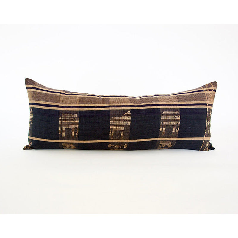 Naga Tribal Extra Long Lumbar Pillow - Navy Blue & Golden Brown - 14x36 pillow