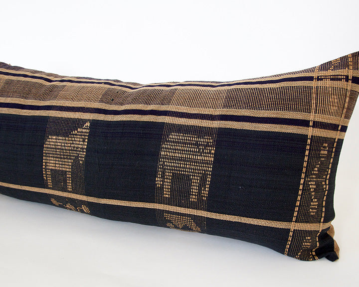 Naga Tribal Extra Long Lumbar Pillow - Navy Blue & Golden Brown - 14x36