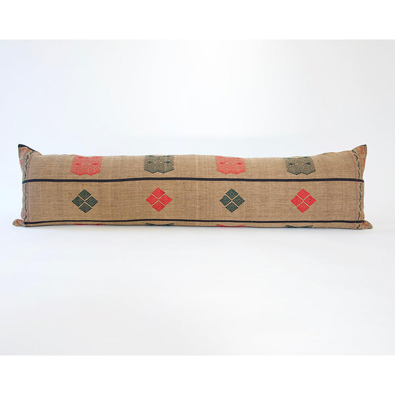 Naga Tribal Extra Long Lumbar Pillow - Brown, Green & Red - 14x50 pillow
