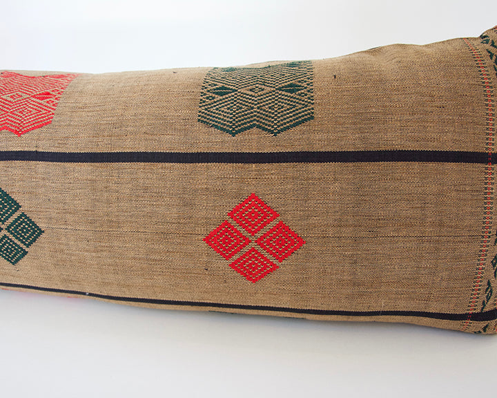 Naga Tribal Extra Long Lumbar Pillow - Brown, Green & Red - 14x50