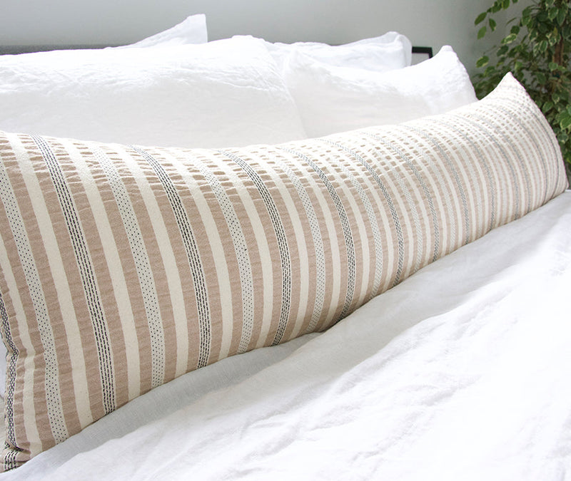 Nude, Cream & Black Striped Extra Long Lumbar Pillow Case - 14x50
