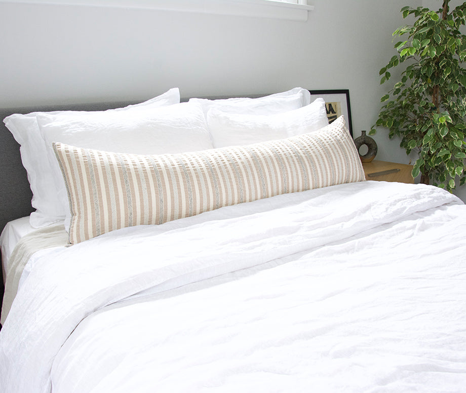 Large Taupe & White Striped Extra Long Lumbar Pillow - 14x36 – Homies