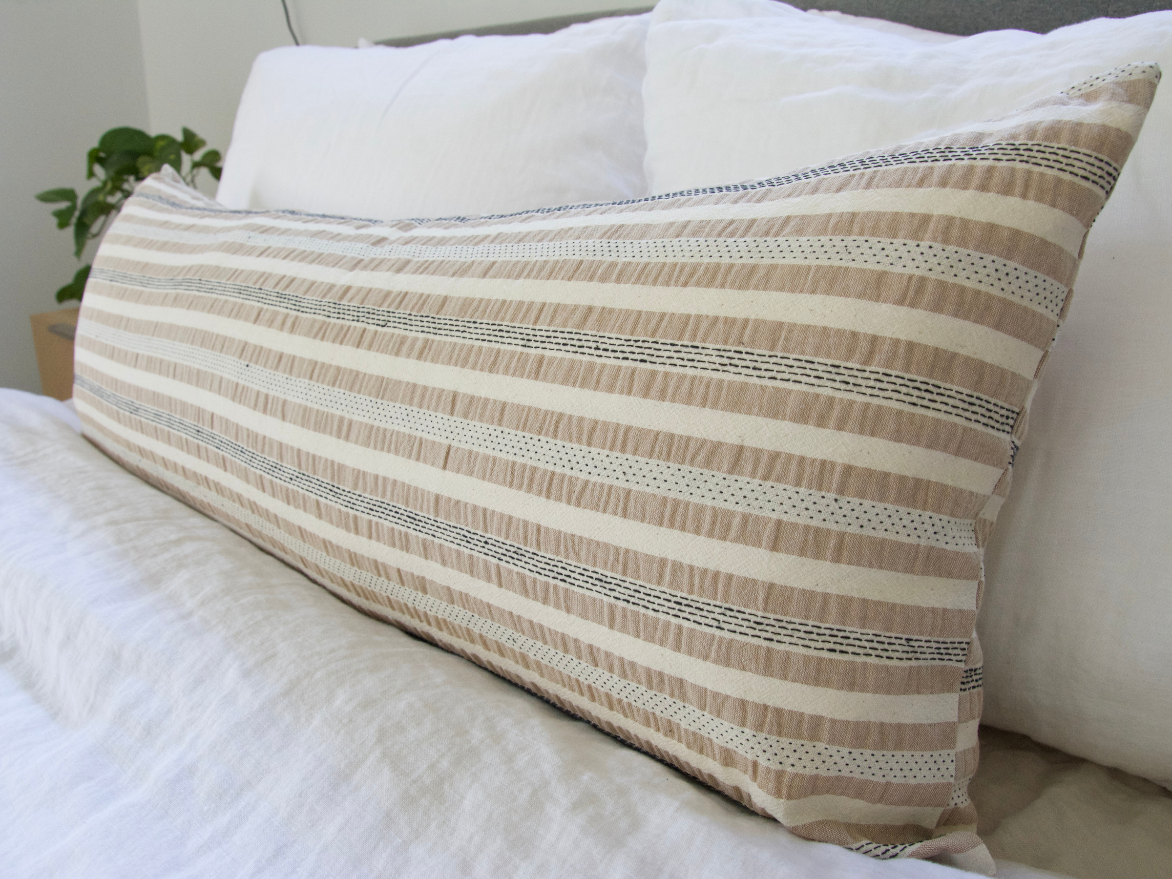 Off White Stripe Extra Long Lumbar Pillow Case (Vertical) - 14x36 – Homies