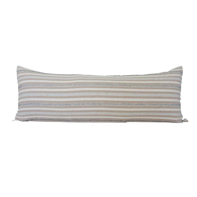 Nude, Cream & Black Striped Extra Long Lumbar Pillow Case (Horizontal Stripes) - 14x36 pillow