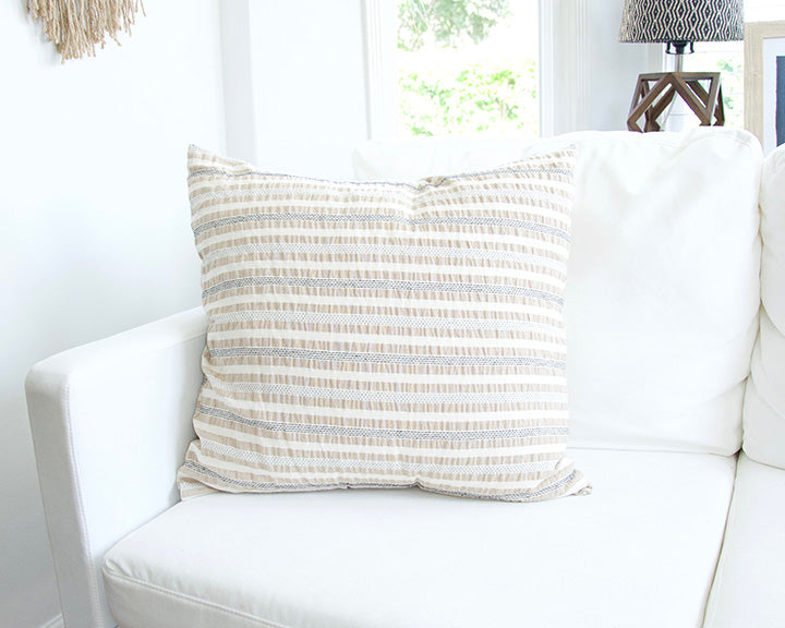Nude, Cream & Black Striped Accent Pillow Case - 20x20