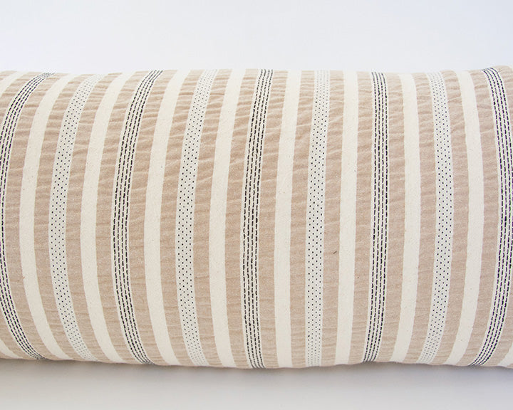 Nude, Cream & Black Striped Extra Long Lumbar Pillow Case - 14x36