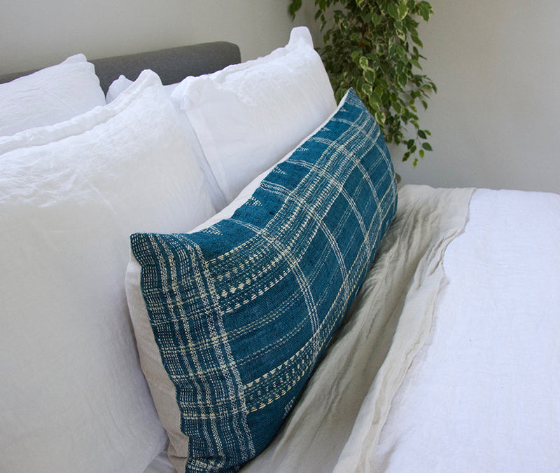 Ocean Blue Bhujodi Extra Long Lumbar Pillow Case #1 - 14x36