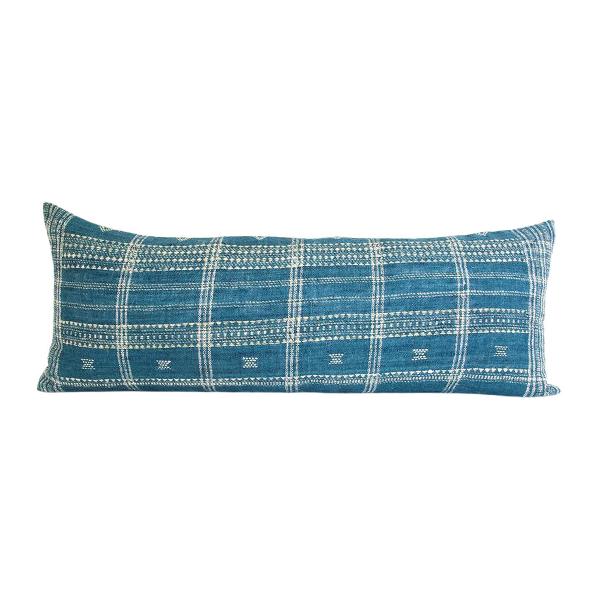 Blue Oversized Lumbar Pillow Cover, XL Long Lumbar Pillow Cover 14x36,  Fringed Extra Long Lumbar Pillow Case, Large Lumbar Pillow for Bed 