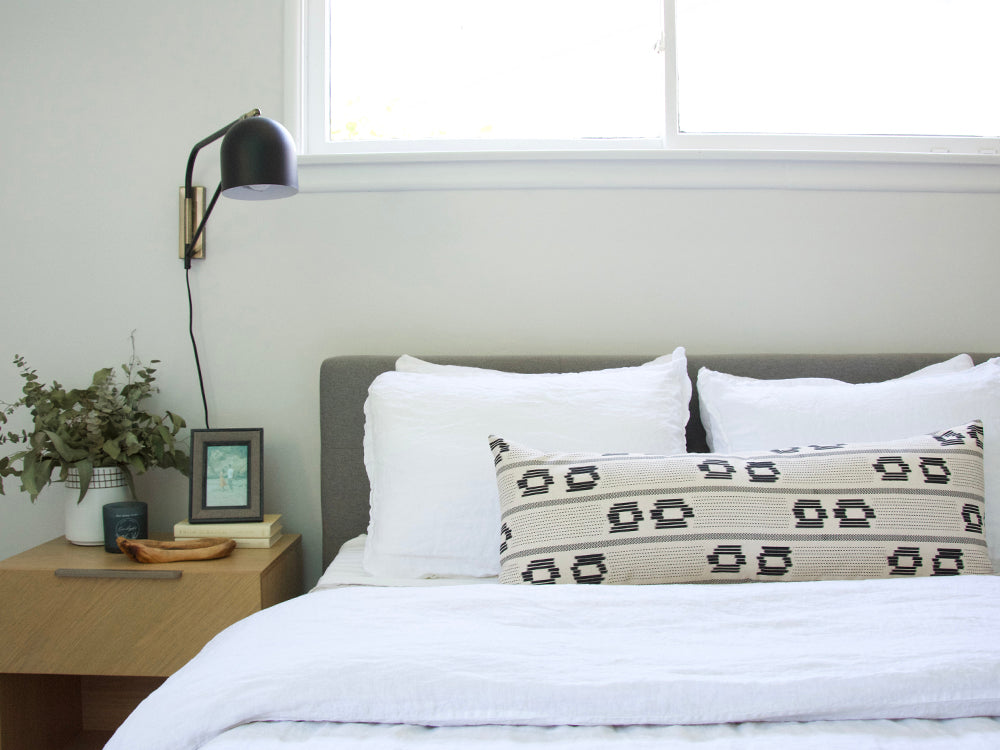 Off White & Black Double Circle Extra Long Lumbar Pillow Case - 14x36