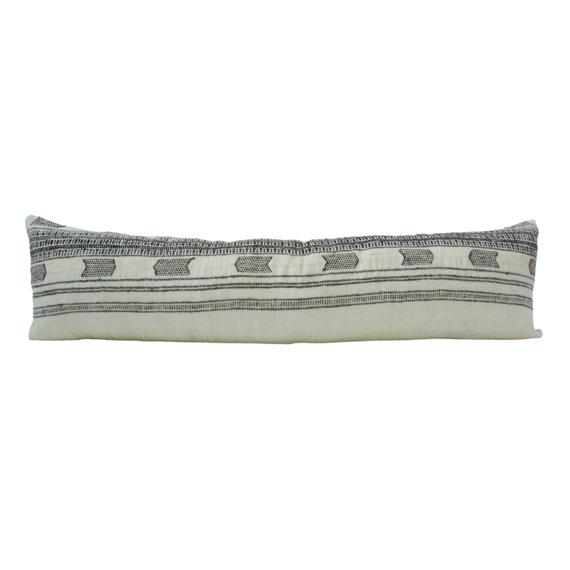 Off White & Dark Brown Bhujodi Extra Long Lumbar Pillow Case #1 - 14x50 pillow