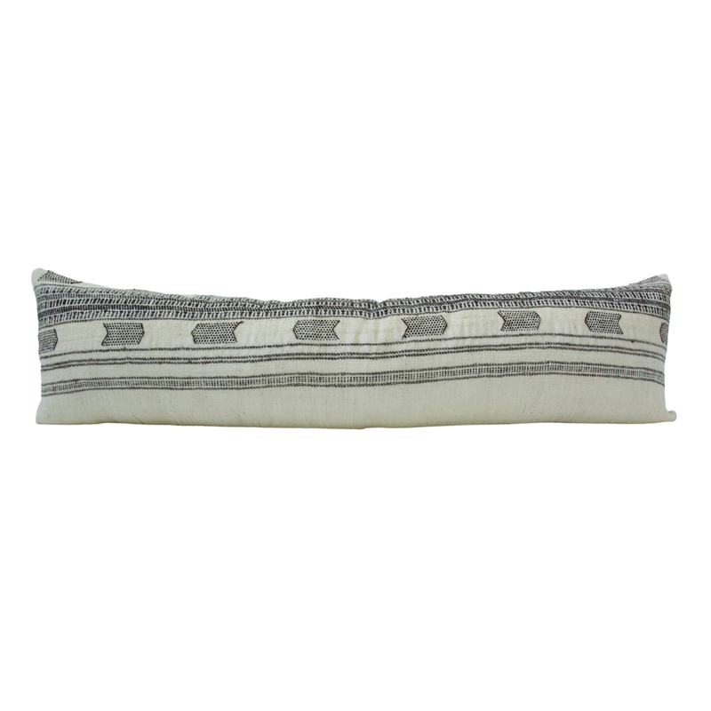 Off White & Dark Brown Bhujodi Extra Long Lumbar Pillow Case #1 - 14x50