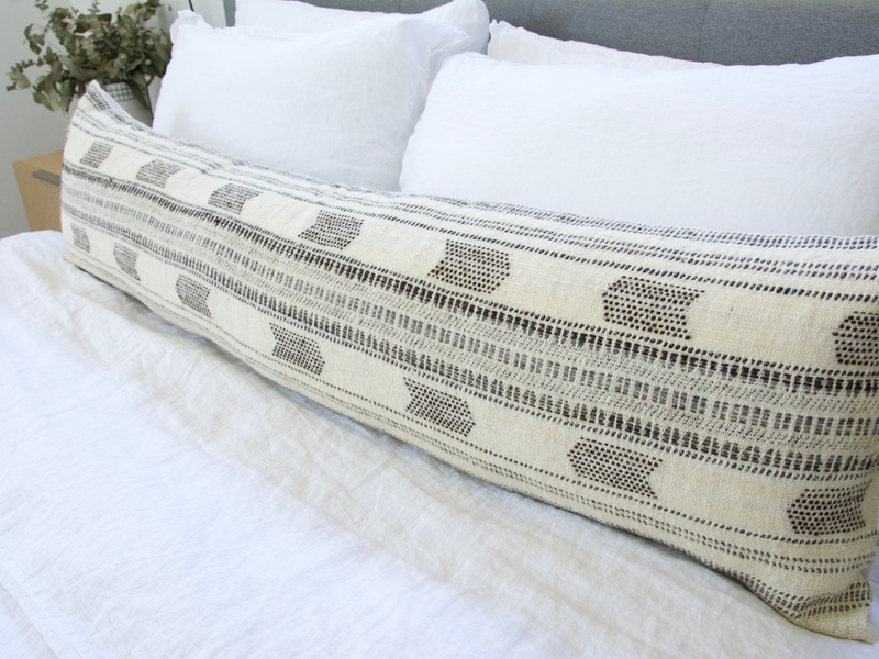 Off White & Dark Brown Bhujodi Extra Long Lumbar Pillow #2 - 14x50