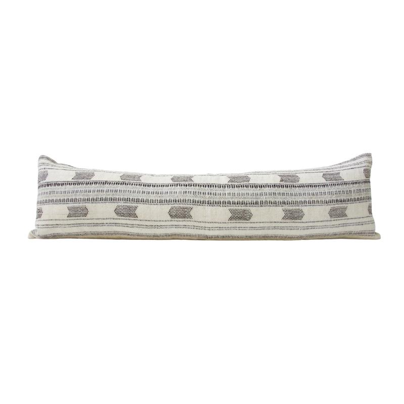 Off White & Dark Brown Bhujodi Extra Long Lumbar Pillow #2 - 14x50 pillow