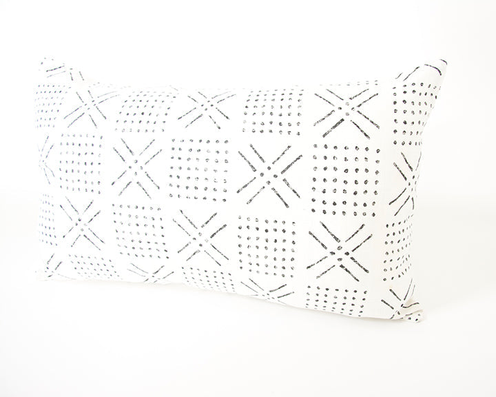 Printed Mud cloth - Black + White Lumbar Pillow - 14x22