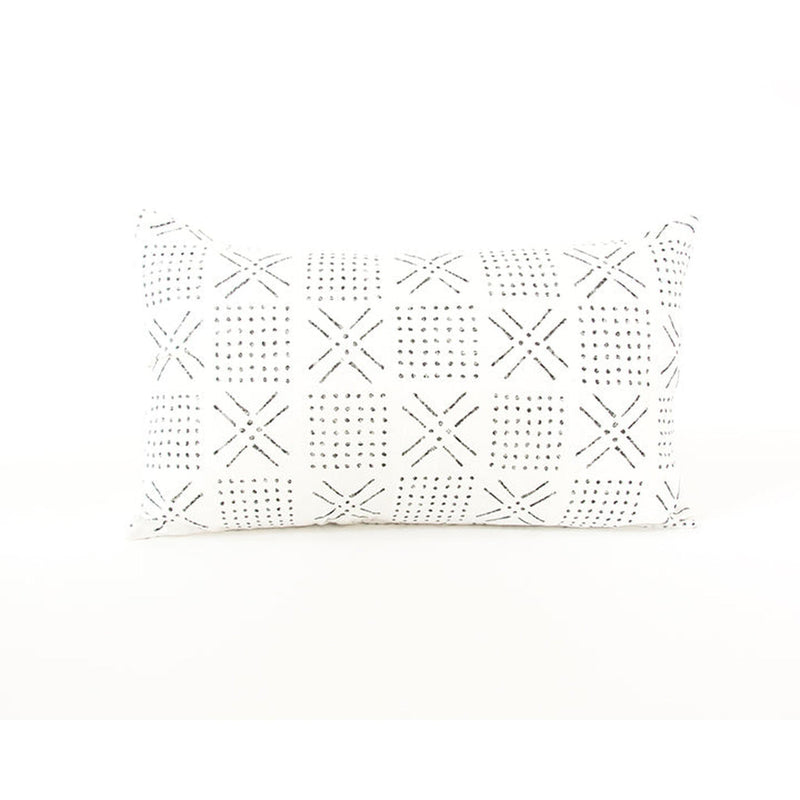Printed Mud cloth - Black + White Lumbar Pillow - 14x22 pillow