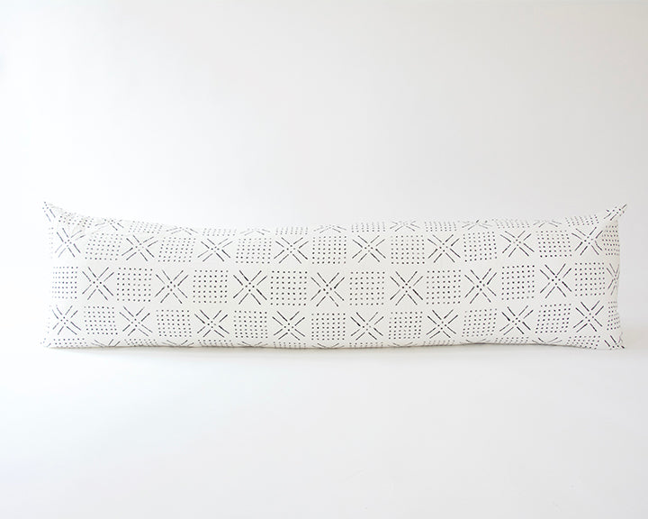 Printed Mud Cloth - Black + White Extra Long Lumbar Pillow - 14x50