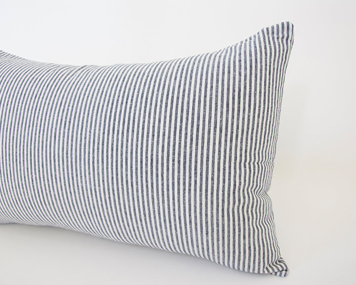 Small Blue Striped Lumbar Pillow Case - 14x22 (FINAL SALE)