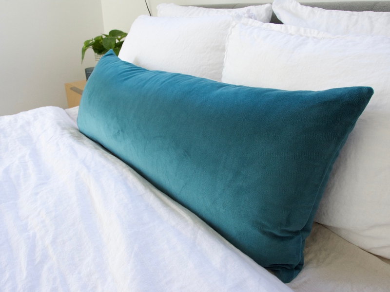 Solid Teal Velvet Extra Long Lumbar Pillow Case - 14x36