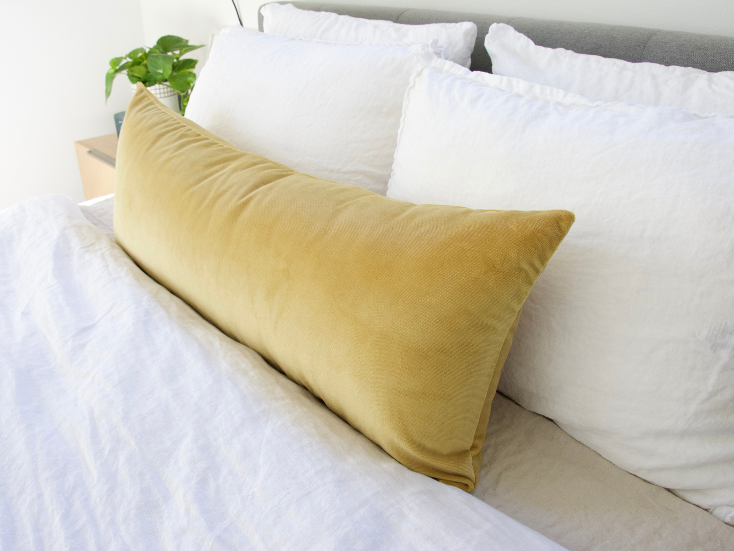 Solid Yellow Velvet Extra Long Lumbar Pillow Case 14x36 Homies