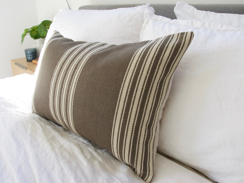 Taupe Grey & White Stripes Lumbar Pillow Case - 14x22 (FINAL SALE)
