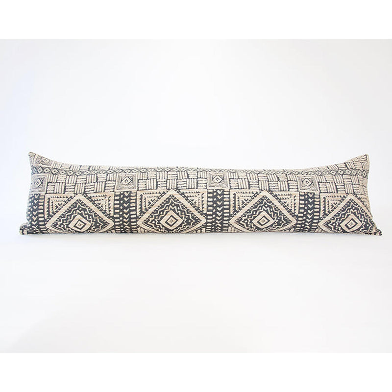 Tribal Deep Blue and Oatmeal Extra Long Lumbar Pillow - 14x50 pillow