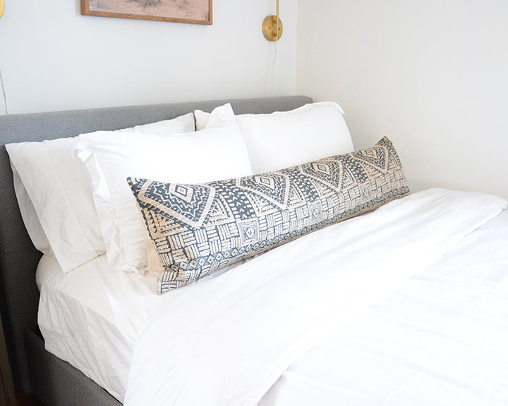 Tribal Deep Blue and Oatmeal Extra Long Lumbar Pillow - 14x50