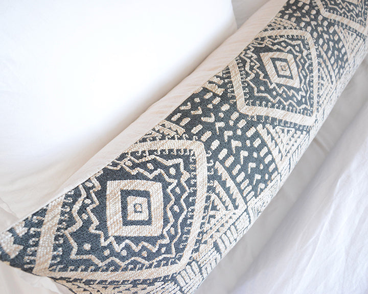 Tribal Deep Blue and Oatmeal Extra Long Lumbar Pillow - 14x50