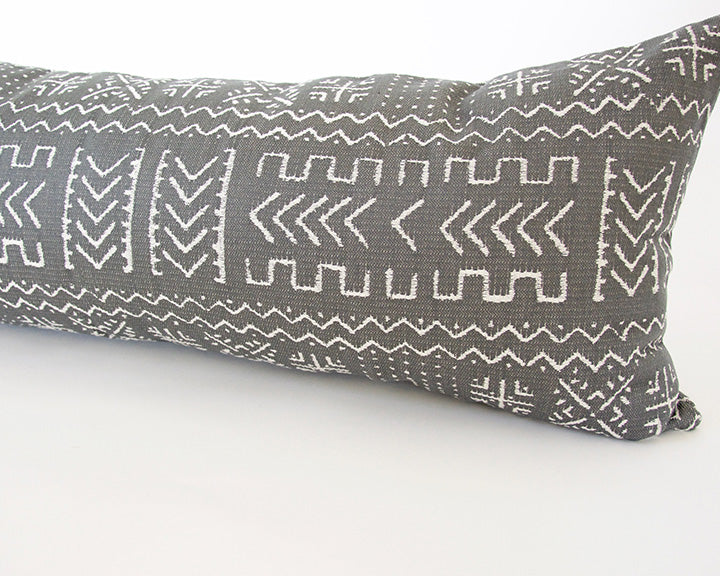 Tribal Slate Grey Extra Long Lumbar Pillow Case - 14x36