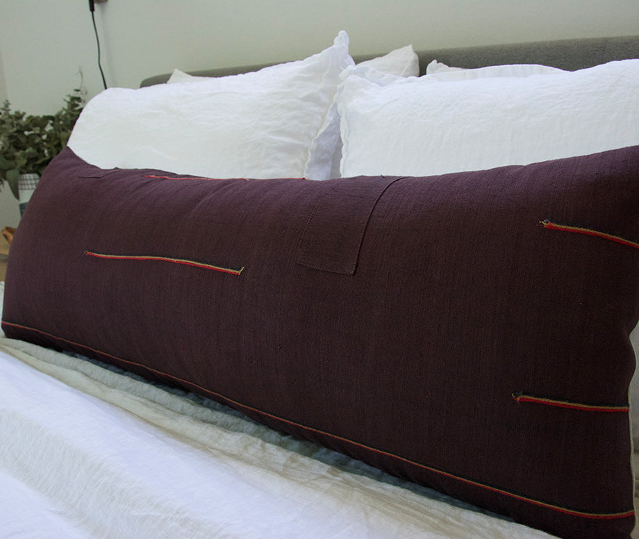 Vintage Brown Hmong Extra Long Lumbar Pillow Case - 14x36