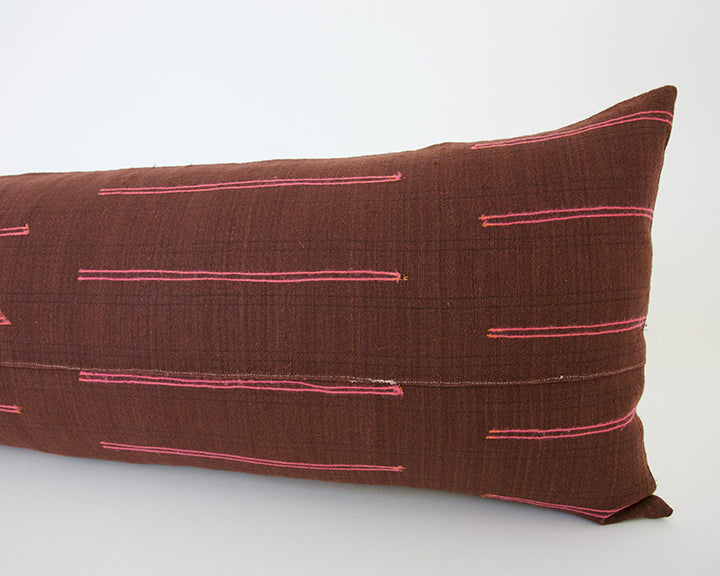 Vintage Hmong Extra Long Lumbar Pillow - Burgundy - 14x36