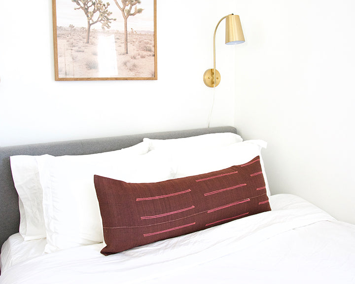 Vintage Hmong Extra Long Lumbar Pillow - Burgundy - 14x36