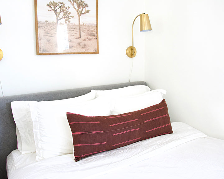 Vintage Hmong Extra Long Lumbar Pillow - Burgundy - 14x36 - #1
