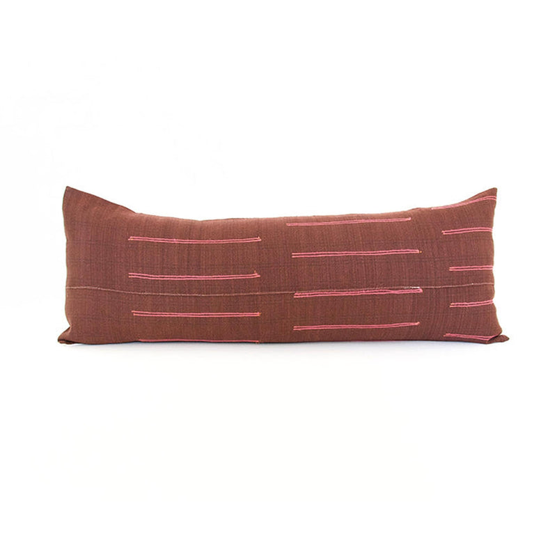Vintage Hmong Extra Long Lumbar Pillow - Burgundy - 14x36 pillow