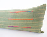 Vintage Hmong Green Extra Long Lumbar Pillow #5 - 14x36