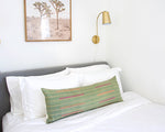 Vintage Hmong Green Extra Long Lumbar Pillow #5 - 14x36
