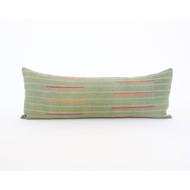Vintage Hmong Green Extra Long Lumbar Pillow #5 - 14x36