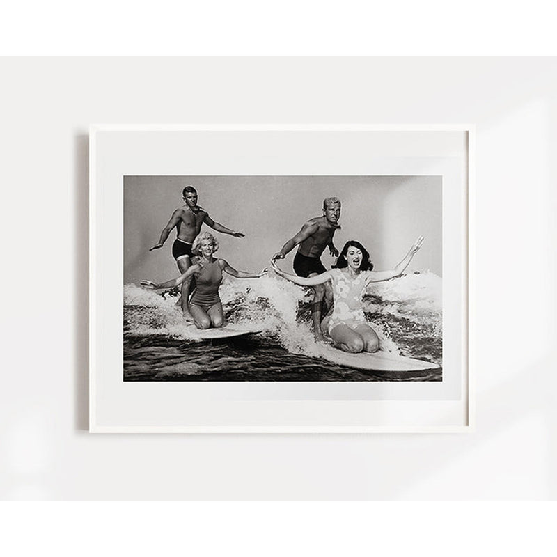 Vintage Tandem Couples Surfing Art Print (FINAL SALE) pillow