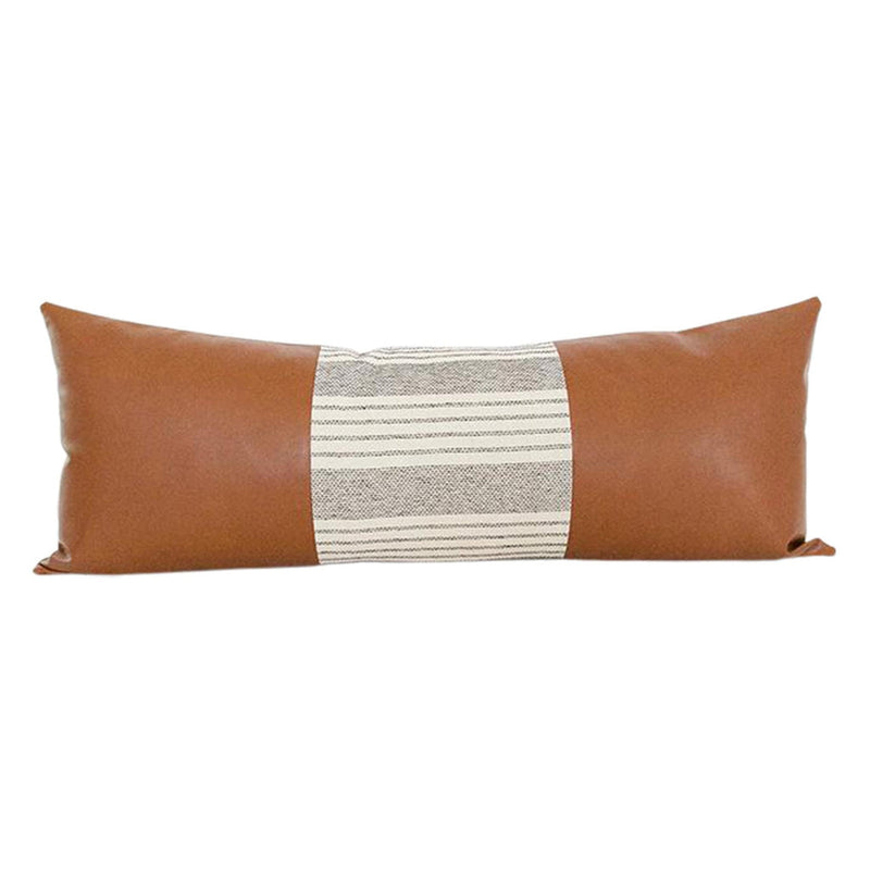 Mix & Match: White Stripe / Faux Leather Extra Long Lumbar Pillow #3 - 14x36