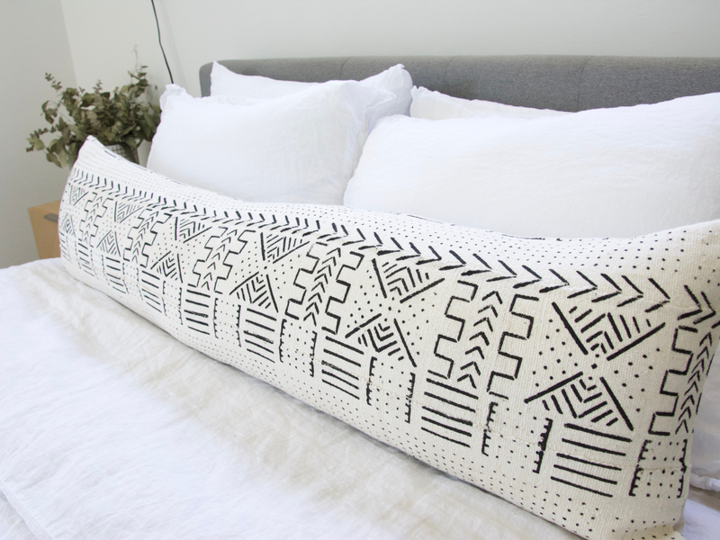 White & Black Mud Cloth Extra Long Lumbar Pillow Case - Tribal - 14x50