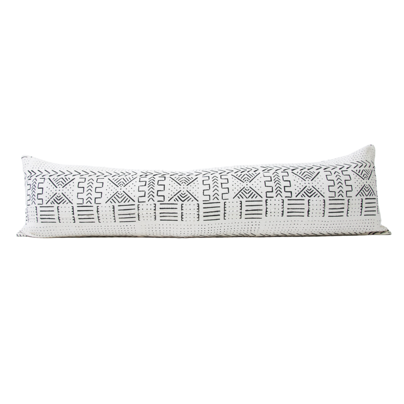 White & Black Mud Cloth Extra Long Lumbar Pillow Case - Tribal - 14x50 pillow