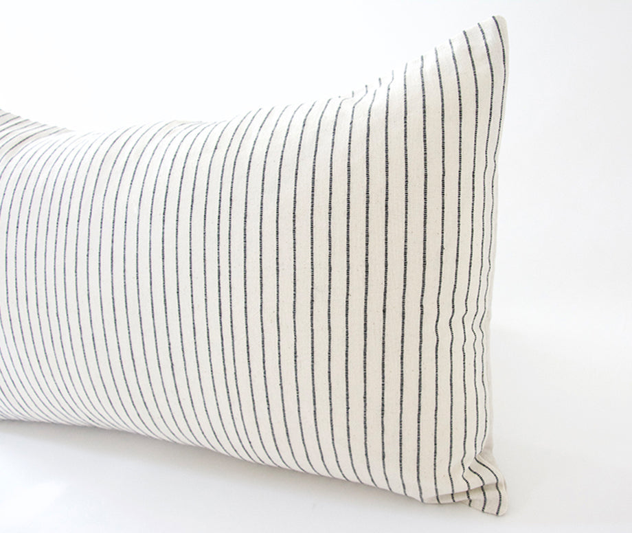 White & Small Black Stripe Lumbar Pillow Case - 14x22